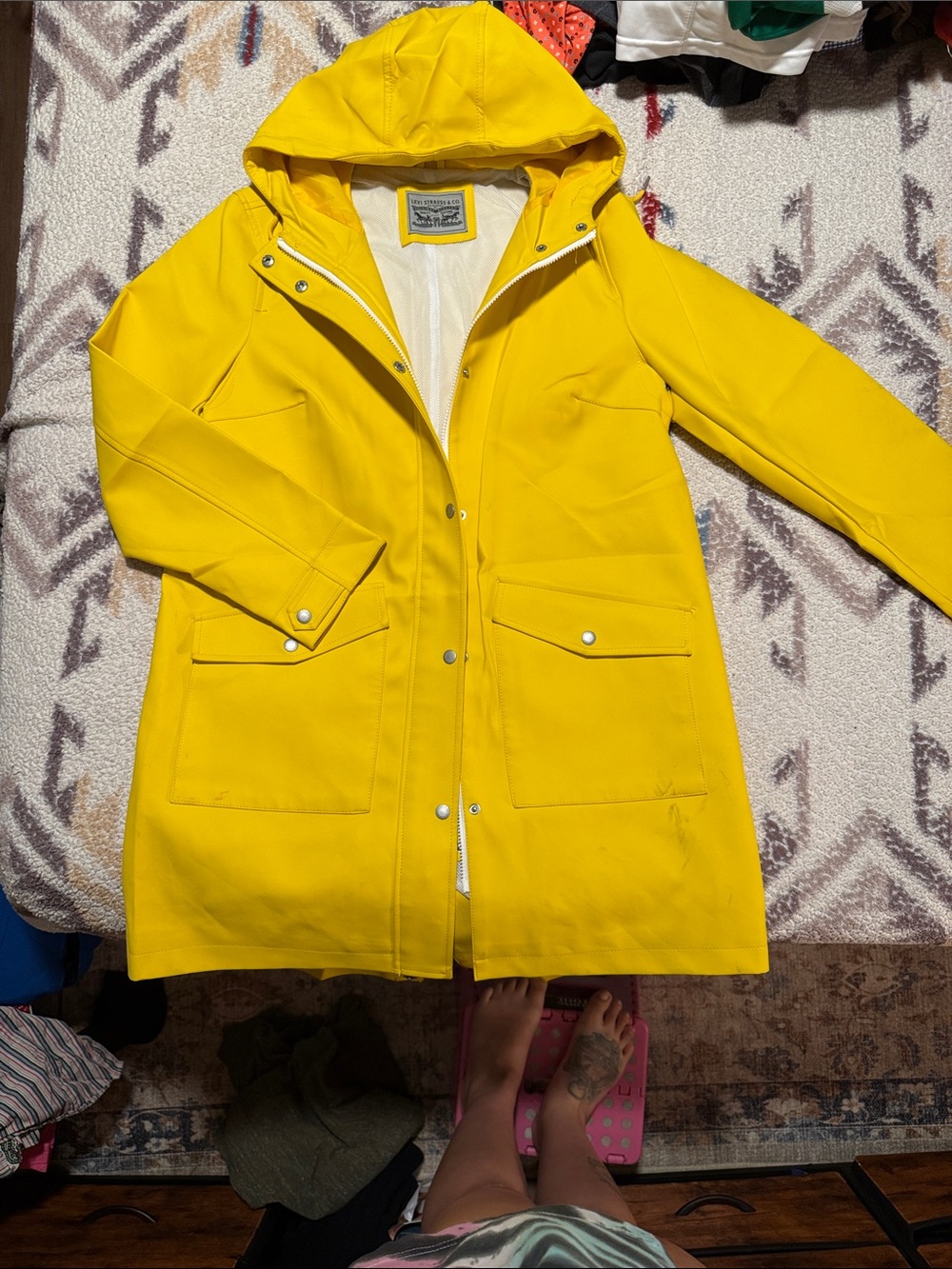 Levi's Bright Yellow Hooded Trench Coat
